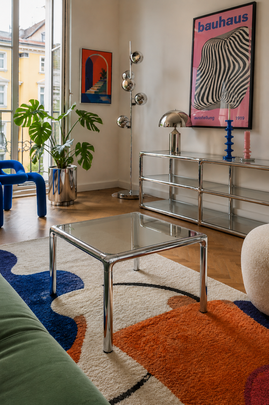 Couchtisch Chrom Rauchglas von Etienne Fermigier