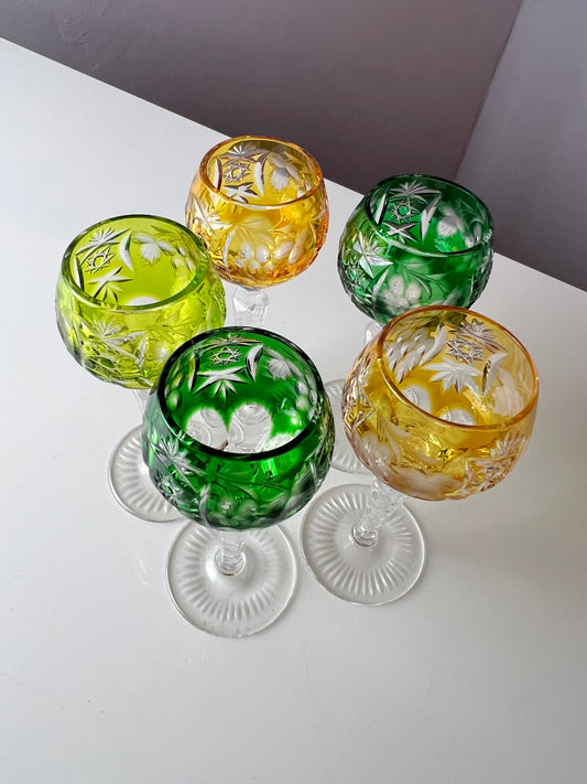Set: 5x Römer Likörglas gelb grün Kristallglas