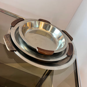 Set: 2 Tabletts und Schüssell Edelstahl mit Teak Griffen