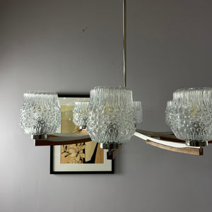 Kronleuchter Teak Metall Bubbleglas