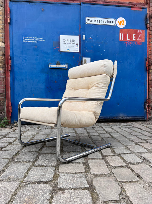 Sessel beige Kord Chromgestell