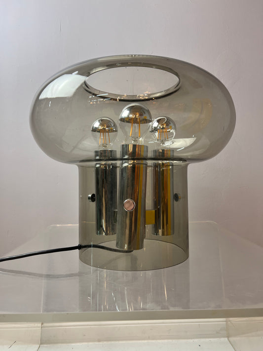 Große Tischlampe Rauchglas von Leclair & Schäfer