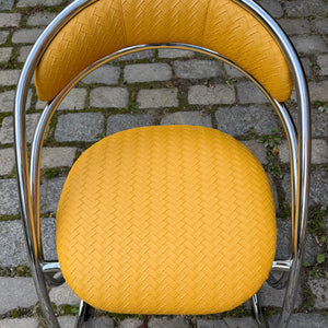 Freischwinger gelb Flechtoptik neu gepolster Leder Chrom