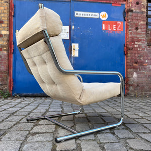 Sessel beige Kord Chromgestell