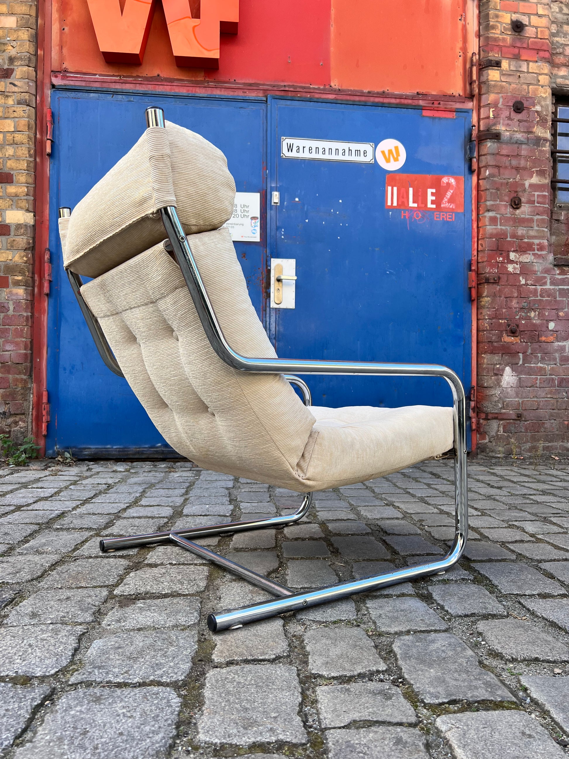 Sessel beige Kord Chromgestell