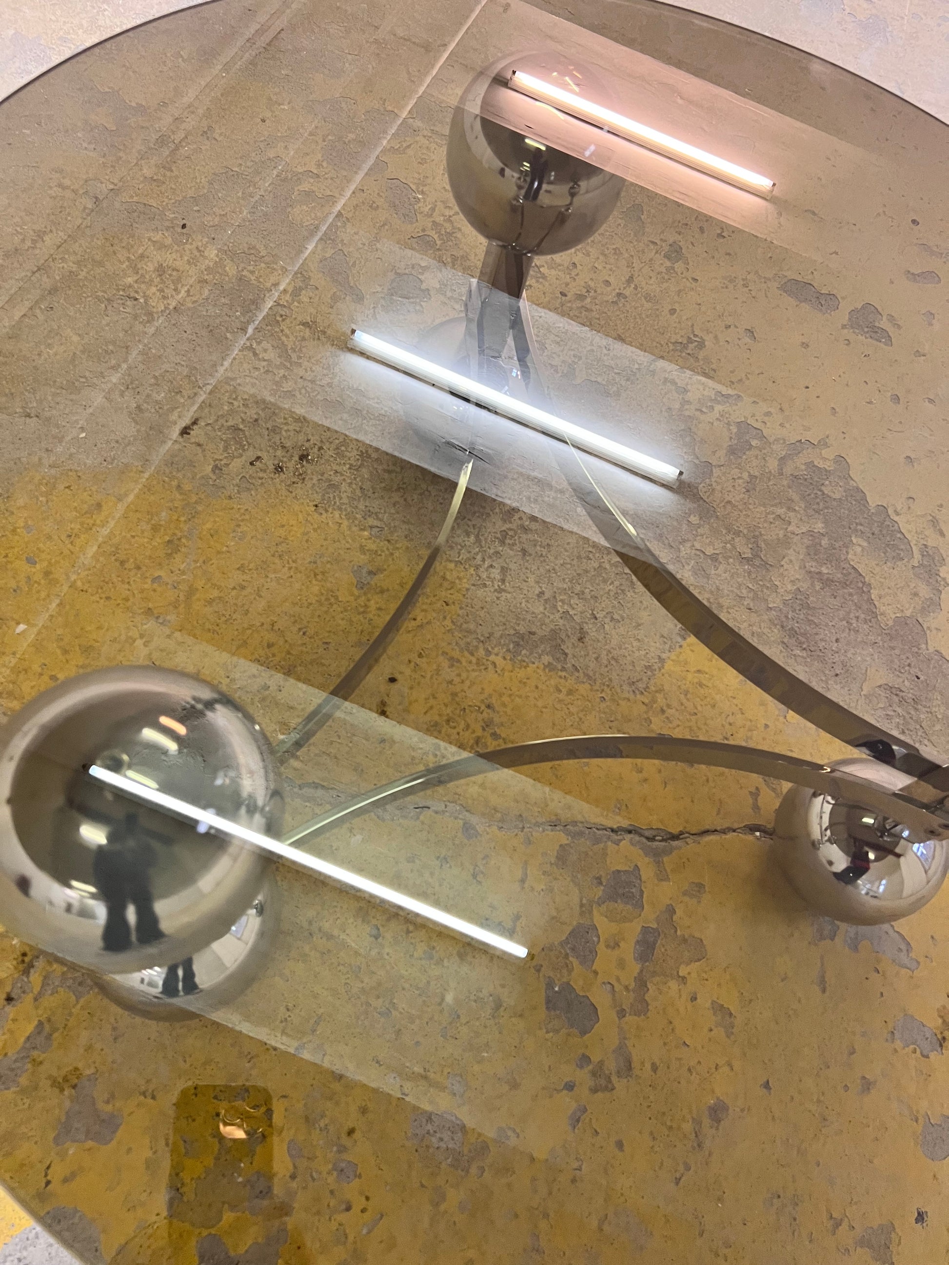 Couchtisch Chrom & Rauchglas 70er Space Age Design