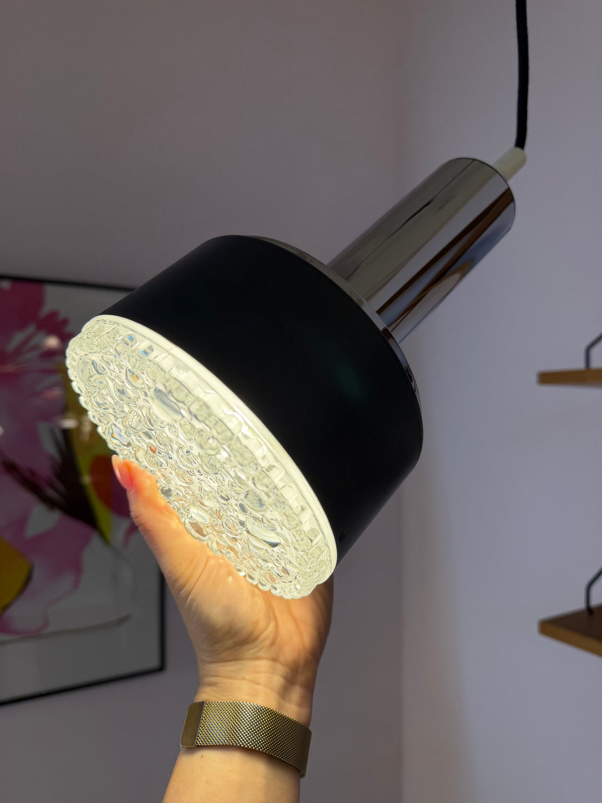 Hängelampe Modell 5024 Strukturglas Chrom von Staff