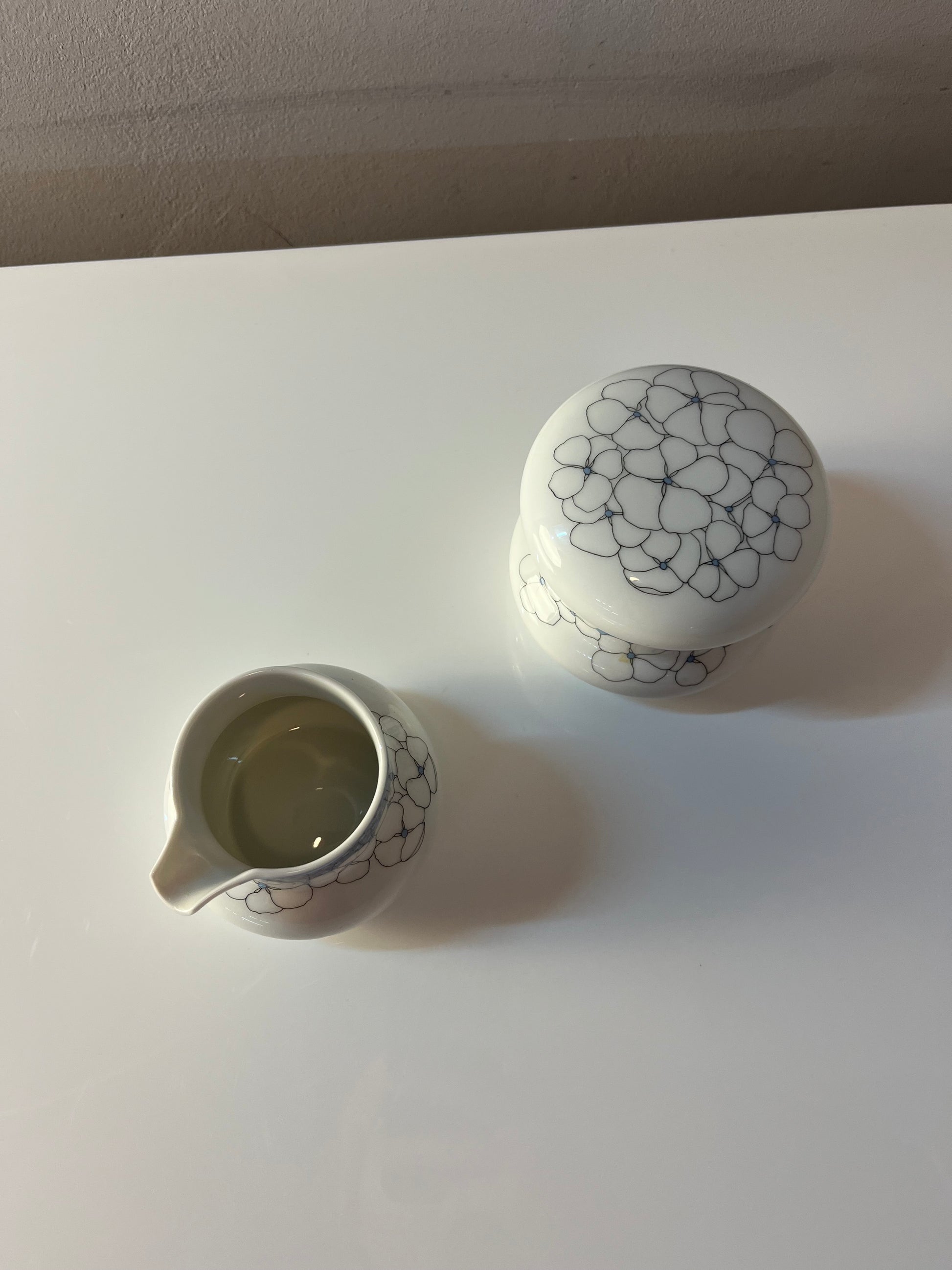 Set: Zucker & Milchkännchen Kiruna Garden weiß blau von Tapio Wirkkala für Thomas