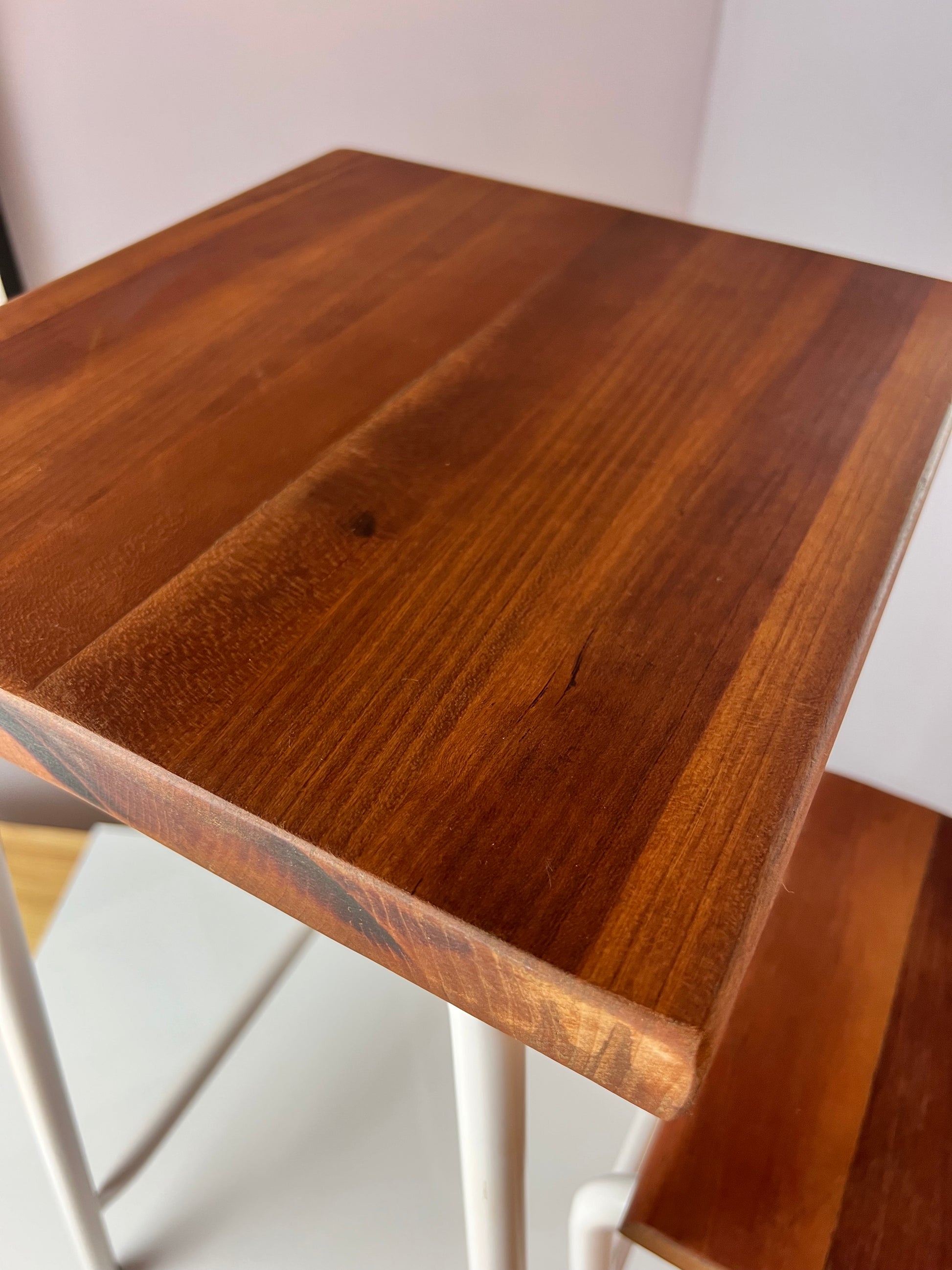 Tritthocker weiß Teak mit Klappleiter