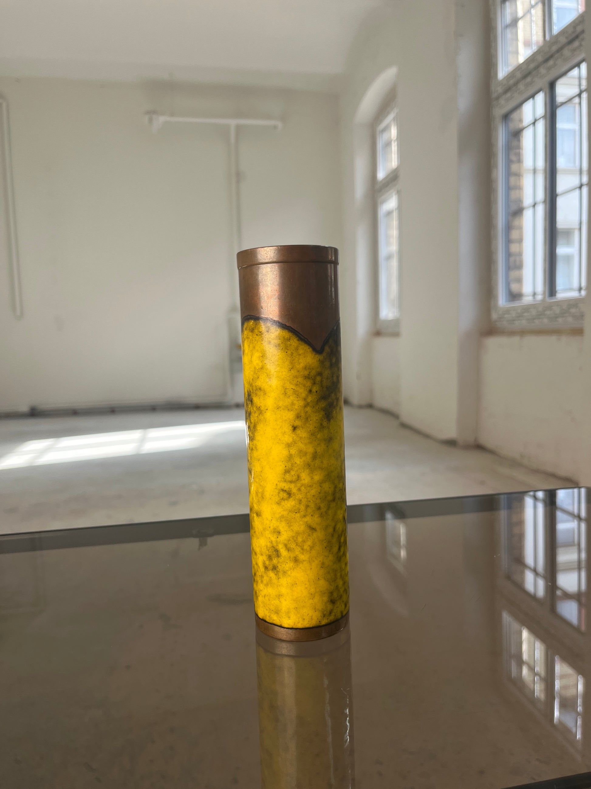 Vase gelb Kupfer Emaille