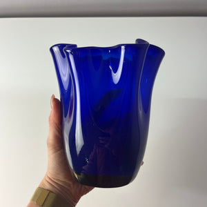 Schmale Vase Fazoletto blau Glas