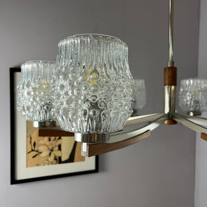 Kronleuchter Teak Metall Bubbleglas