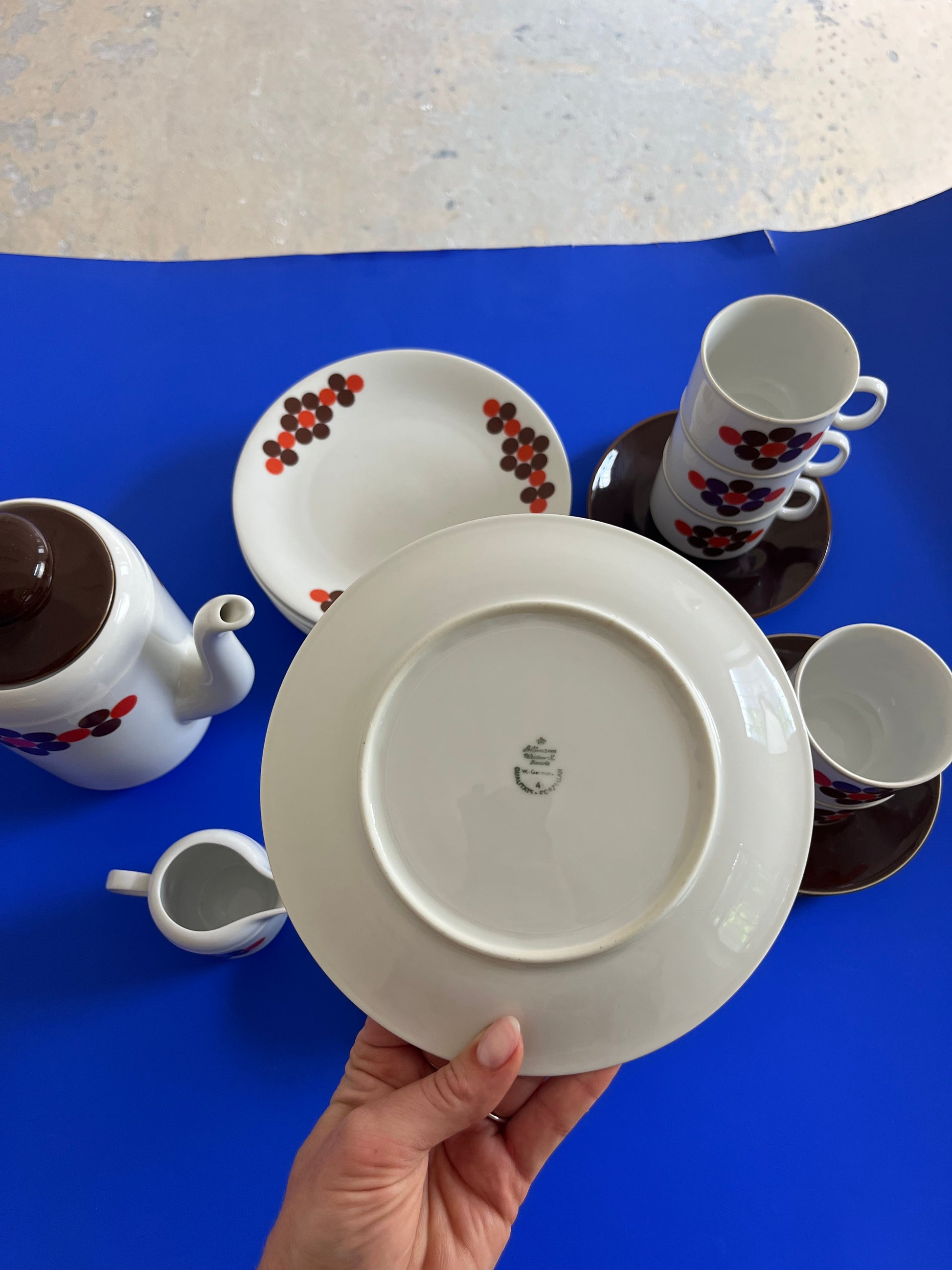 Kaffeeservice weiß braun rot von Seltmann Weiden