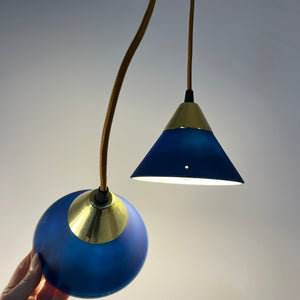Set: 2x Hängelampe blau Glas Messing