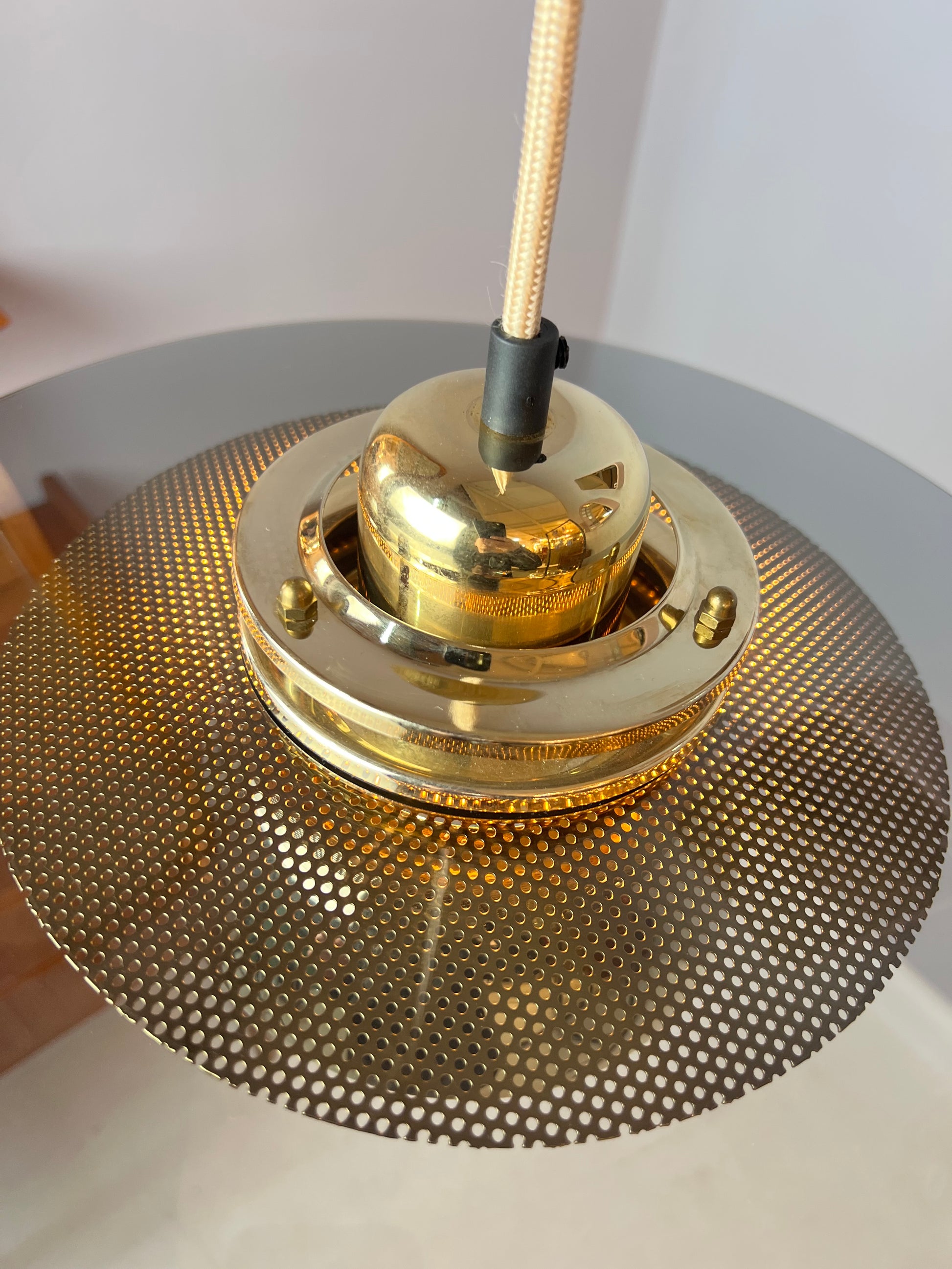 Lamellenlampe Gold Rauchglas aus Dänemark