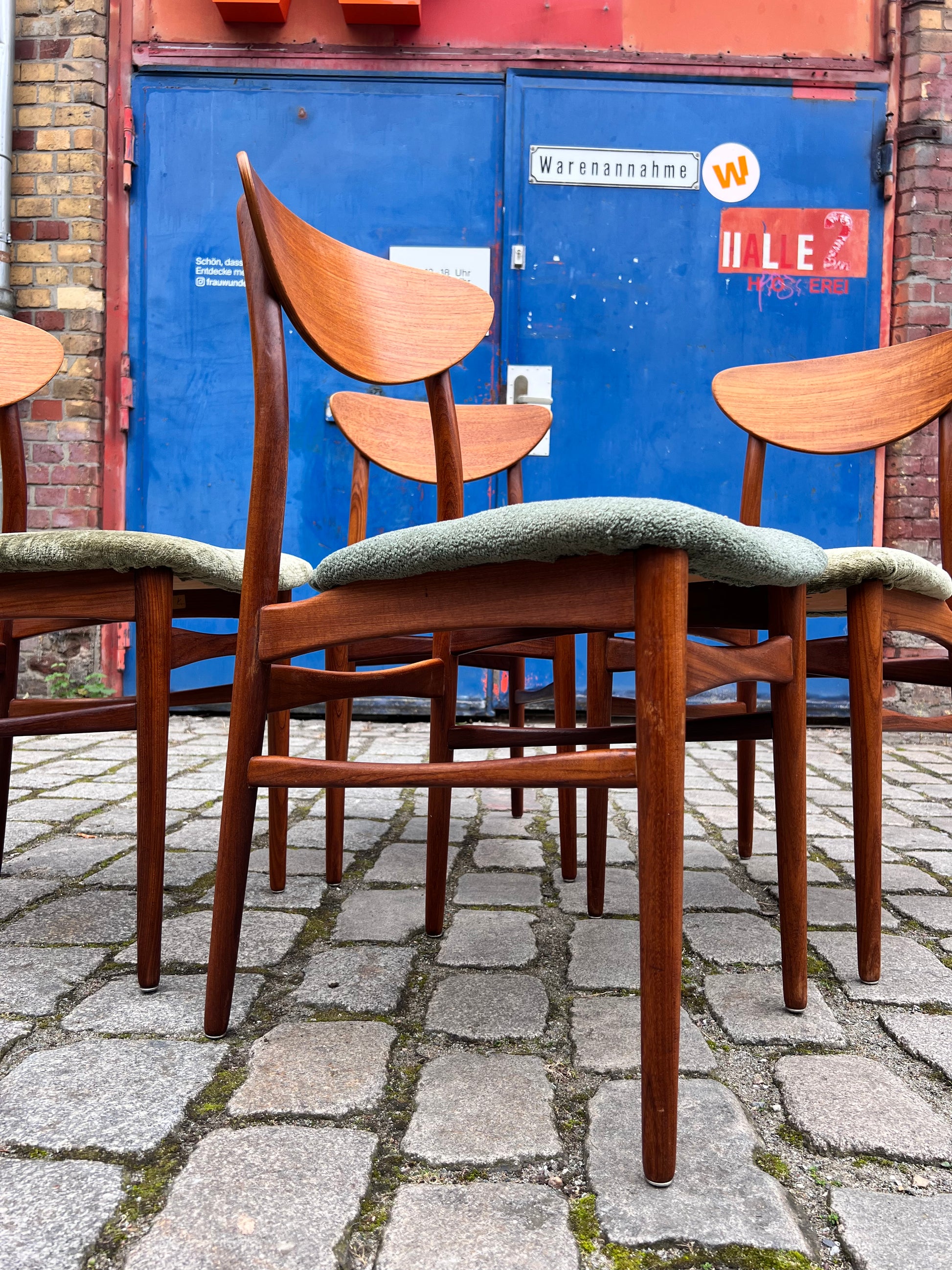 Set: 4x Esszimmerstuhl grün Teak