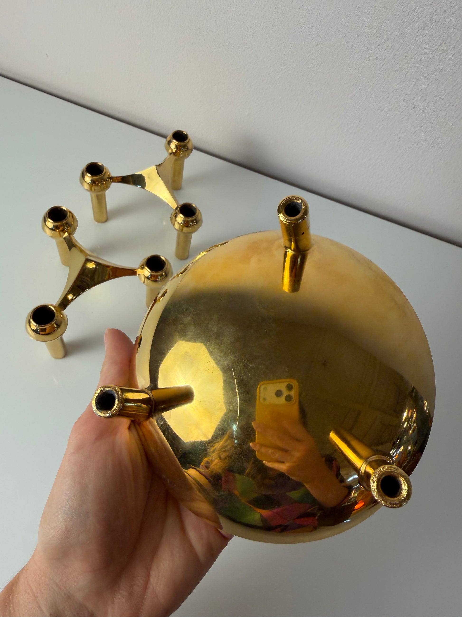 Set: 2 Kerzenständer und 1 Schale gold von Stoff & Nagel