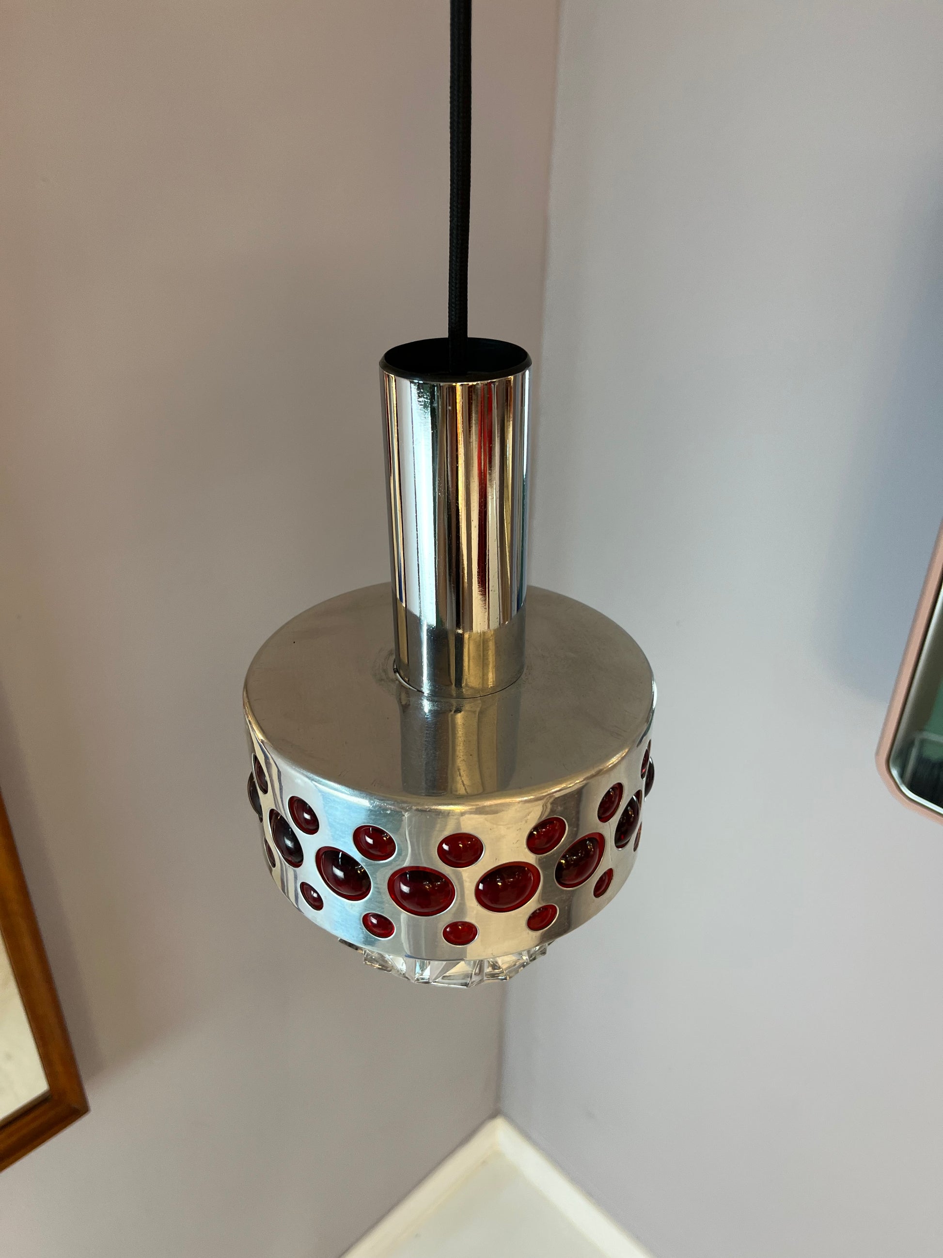 Hängelampe rot Chrom Kristallglas von Fischer Leuchten