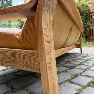 3-Sitzer Sofa gelb Echtleder Holz von Rolf Benz