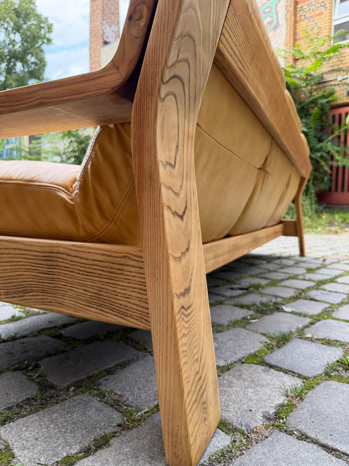 3-Sitzer Sofa gelb Echtleder Holz von Rolf Benz