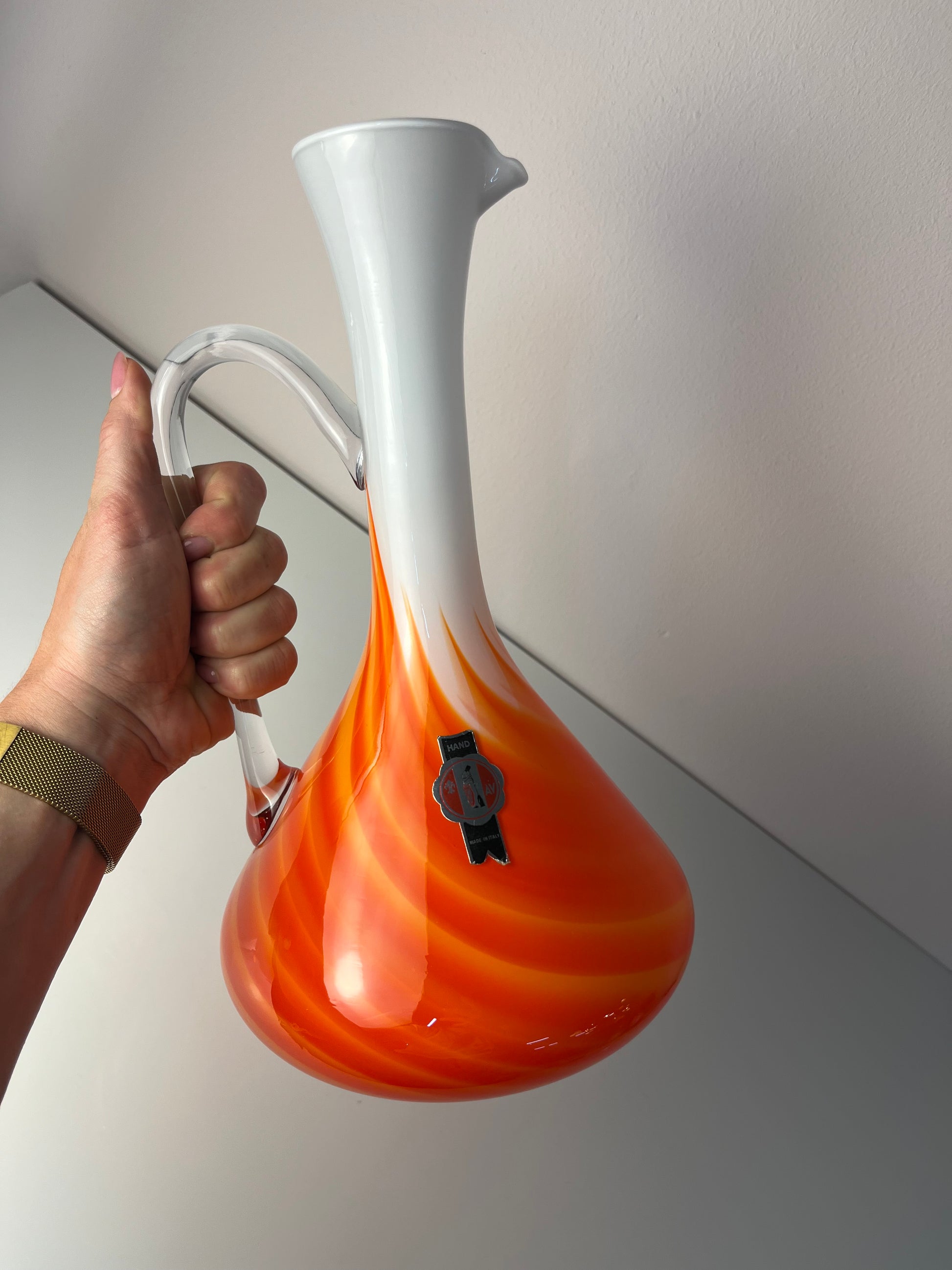Henkelvase Opalglas mit Flammenmuster von Vetreria Artigiana Sanminiatello