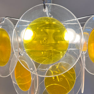 Kronleuchter gelb silber mit Plexiglas-Scheiben