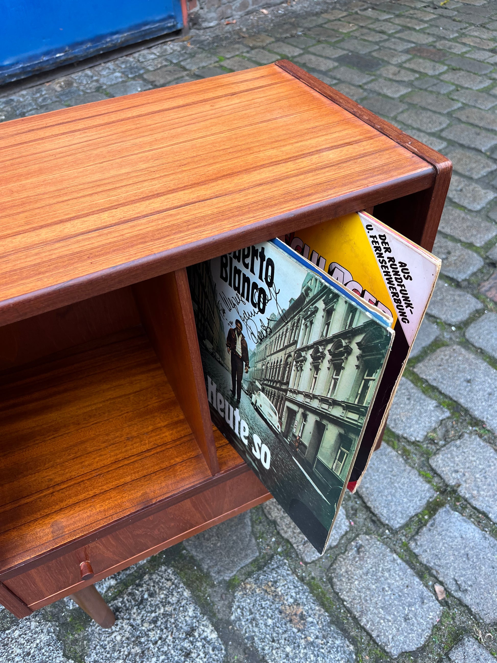 Schalplatten Regal Teak mit Schublade