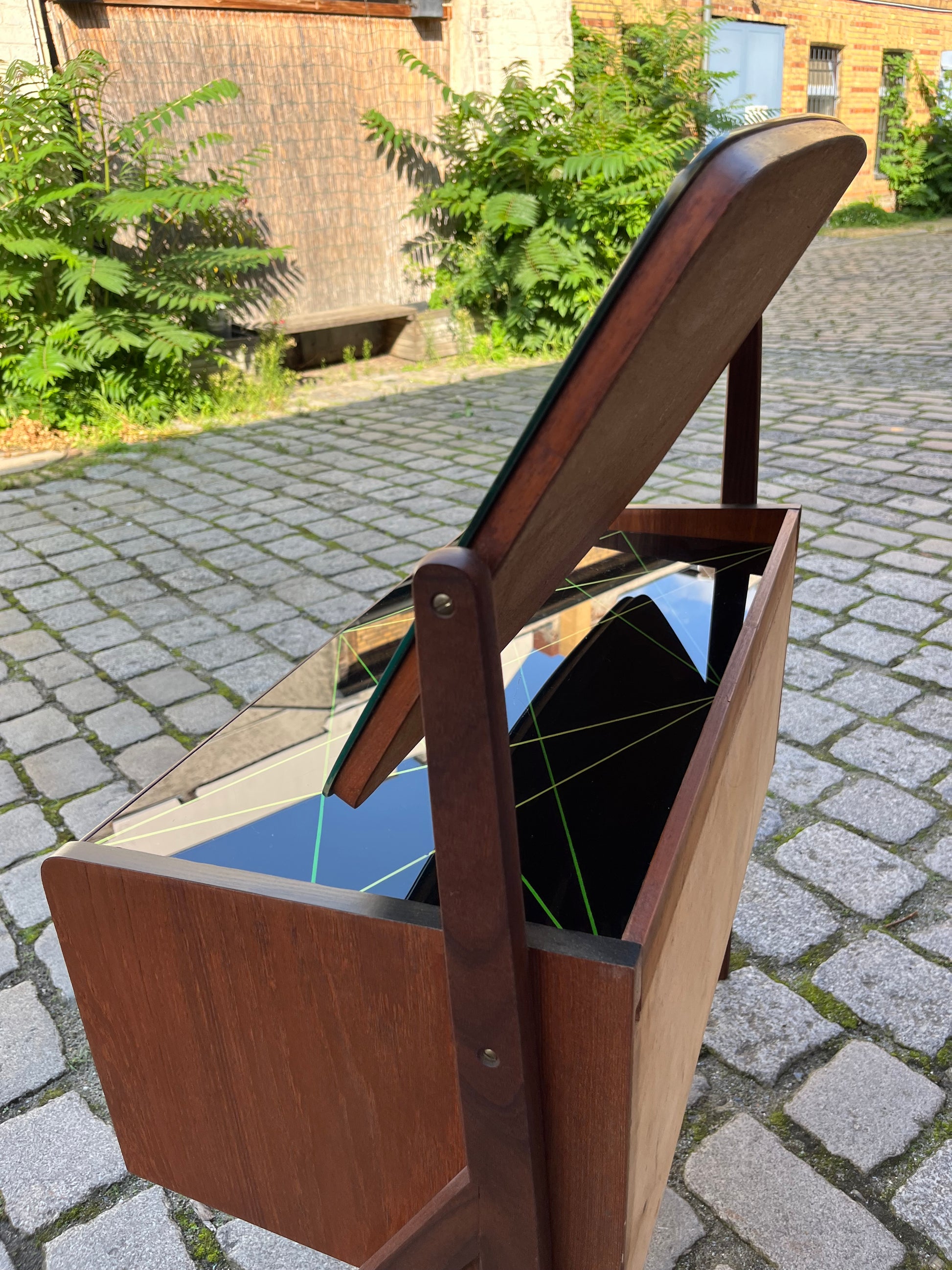 Schminktisch mit gemusterter Glasplatte Teak