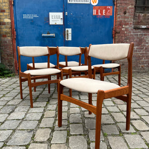 Set: 6x Polsterstuhl beige Teak Cord von Erik Buch