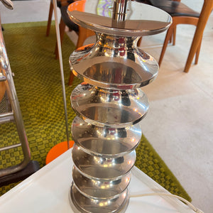 Space Age Tischlampe Metall mit Schirm aus Rohseide