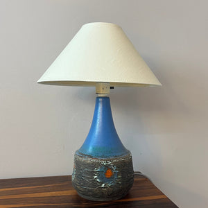 Tischlampe blau braun Keramik mit Stoffschirm