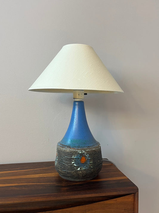 Tischlampe blau braun Keramik mit Stoffschirm