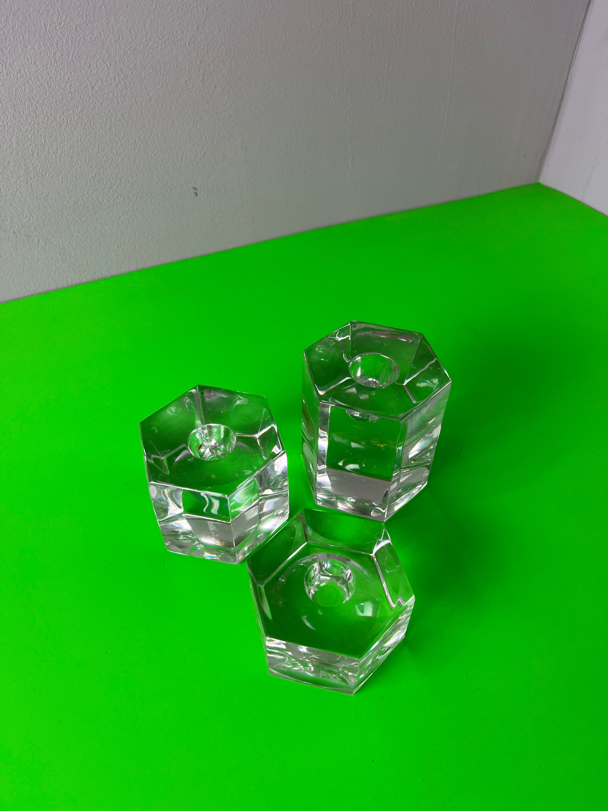 Set: Trio Kerzenständer Hexagon Glas