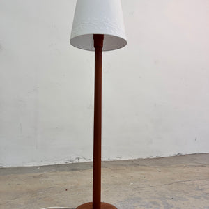 Stehlampe Teak mit verziertem Stoffschirm aus Dänemark