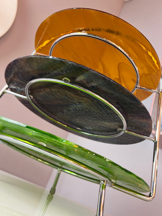 Etagere grün braun orange Glas & Chrom