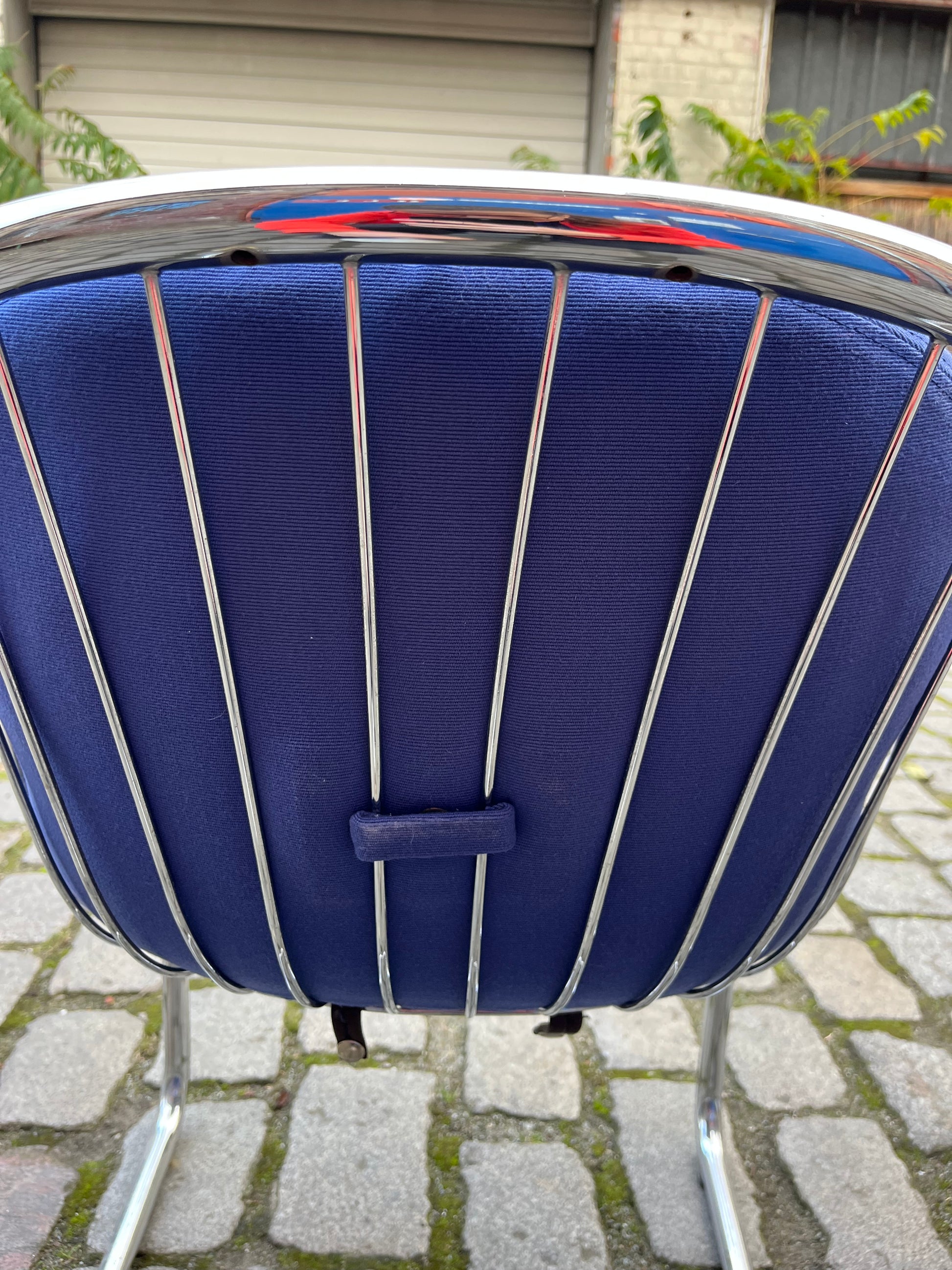 Set: 2x Freischwinger Chrom blau von Gastone Rinaldi für Alma