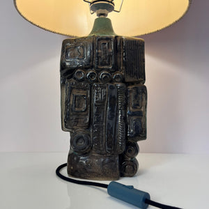 Tischlampe türkis beige Keramik von Bernard Rooke
