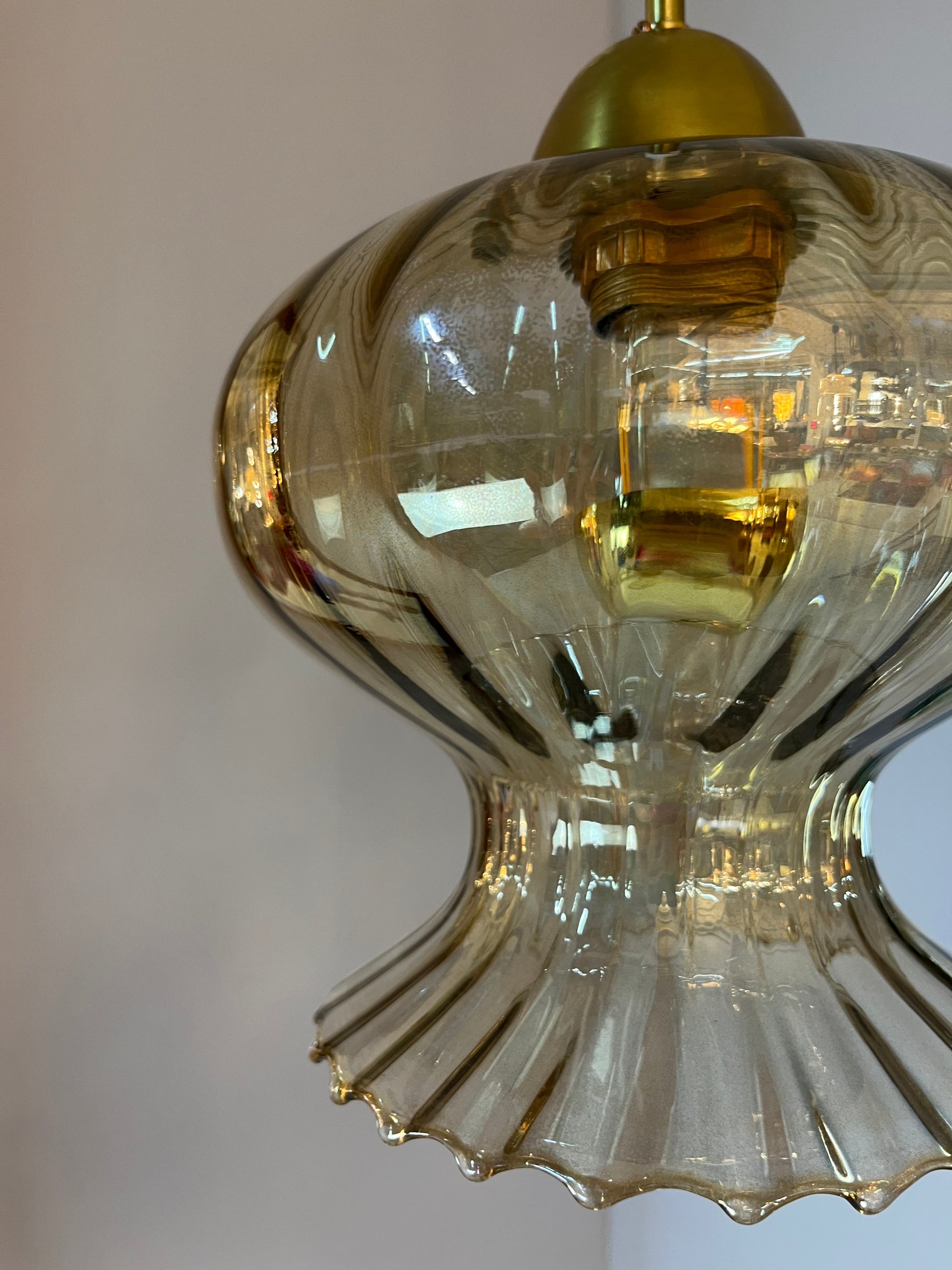 Hängelampe Glas mit Messing aus Dänemark