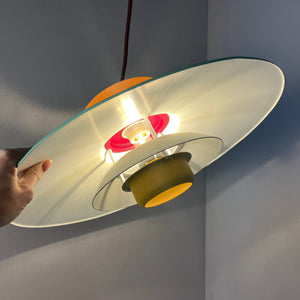 Lamellenlampe neu lackiert peach teal ocker aus Dänemark
