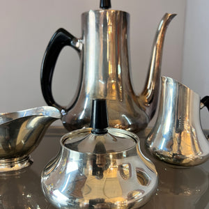 Set: Kanne, Zuckerdose, Milchkännchen & Sauciere Teile EPNS versilbert von Hans Bunde für COHR Denmark