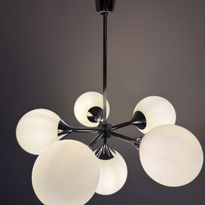 Sputnik Kronleuchter Chrom Opalglas