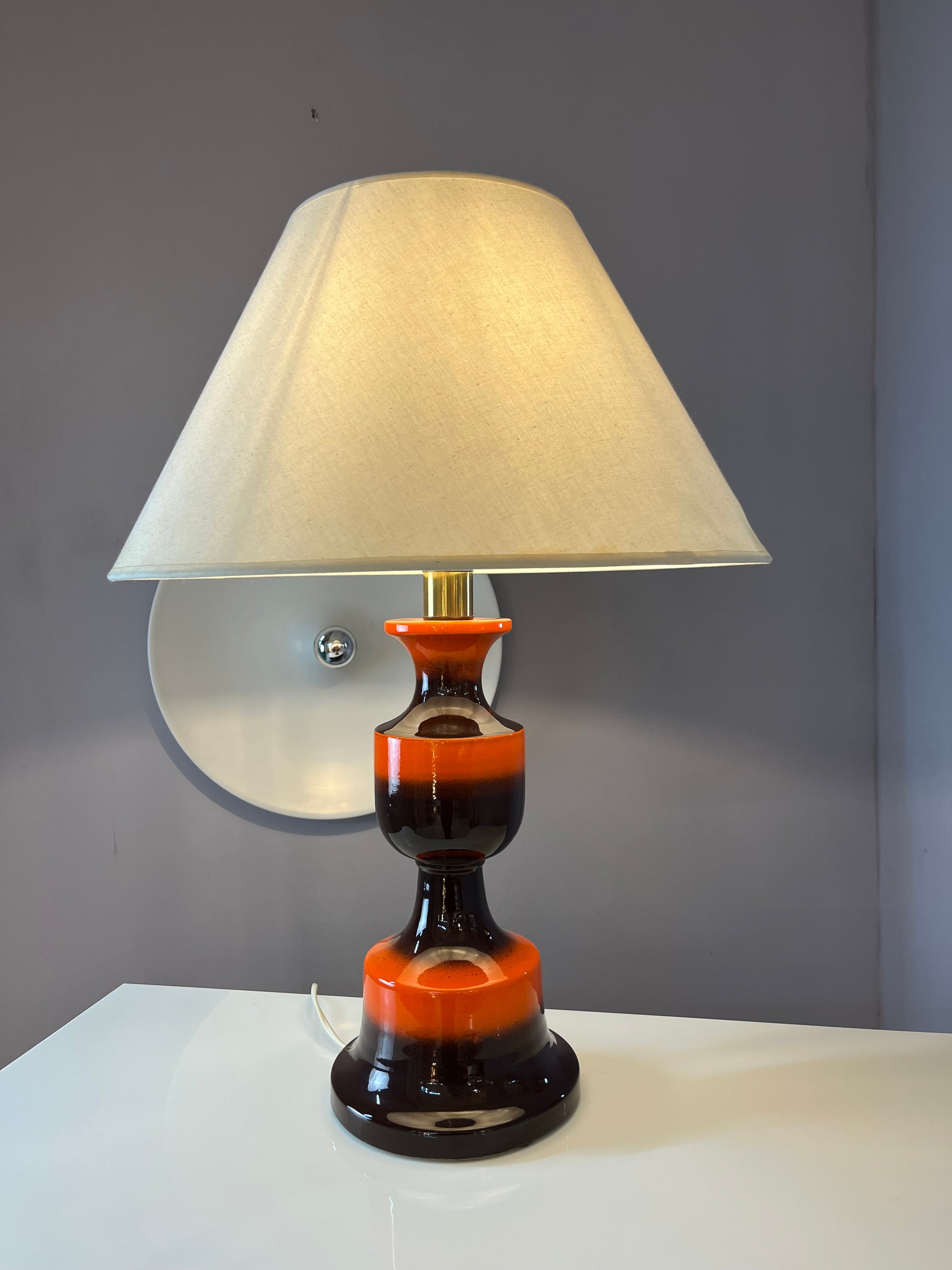 Tischlampe orange braun Keramik aus Westdeutschland