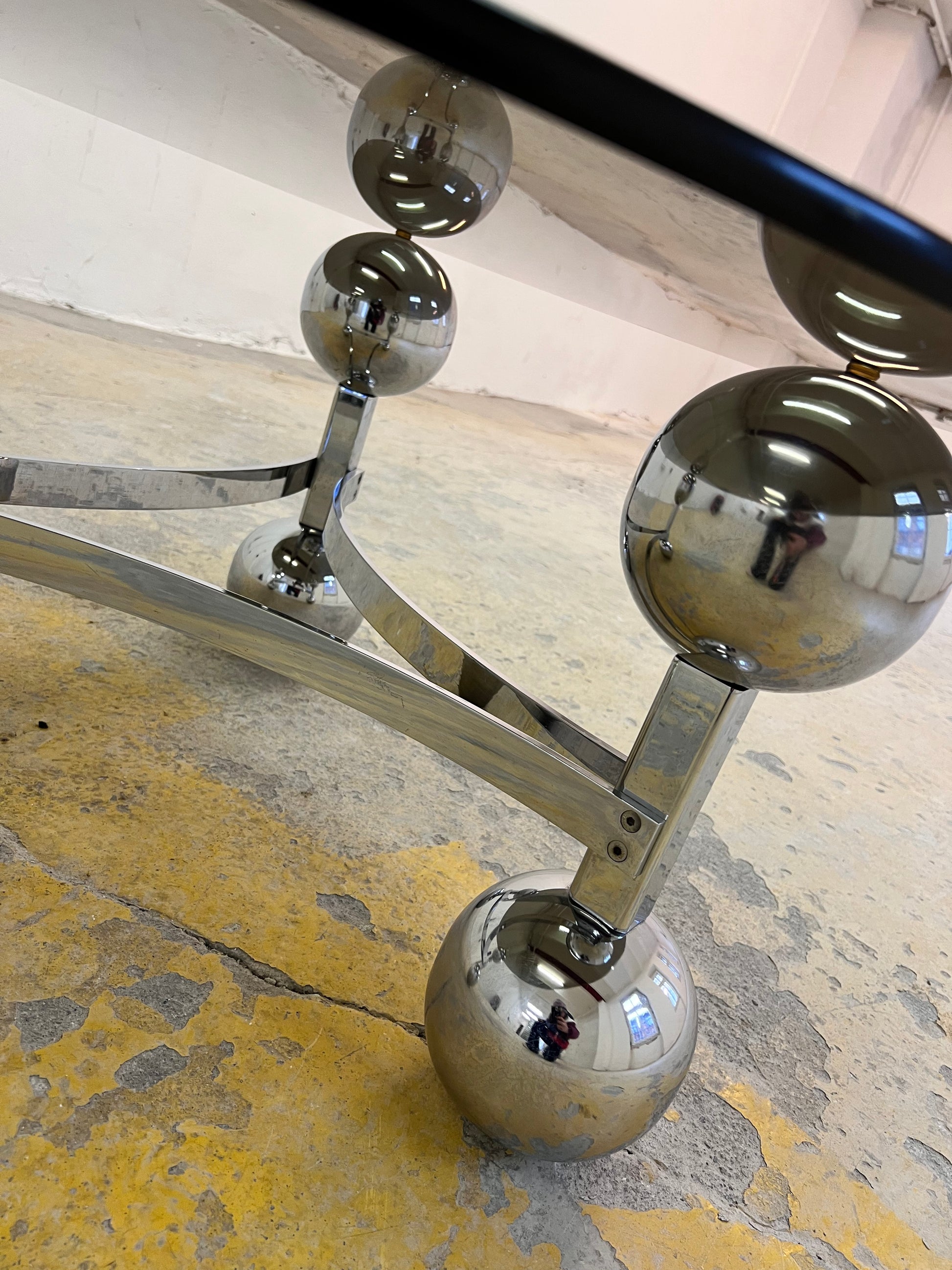 Couchtisch Chrom & Rauchglas 70er Space Age Design