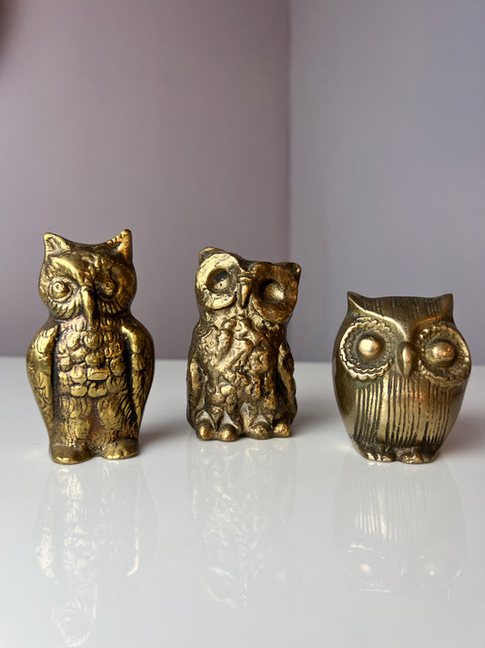 Set: 3 Eulen Messing