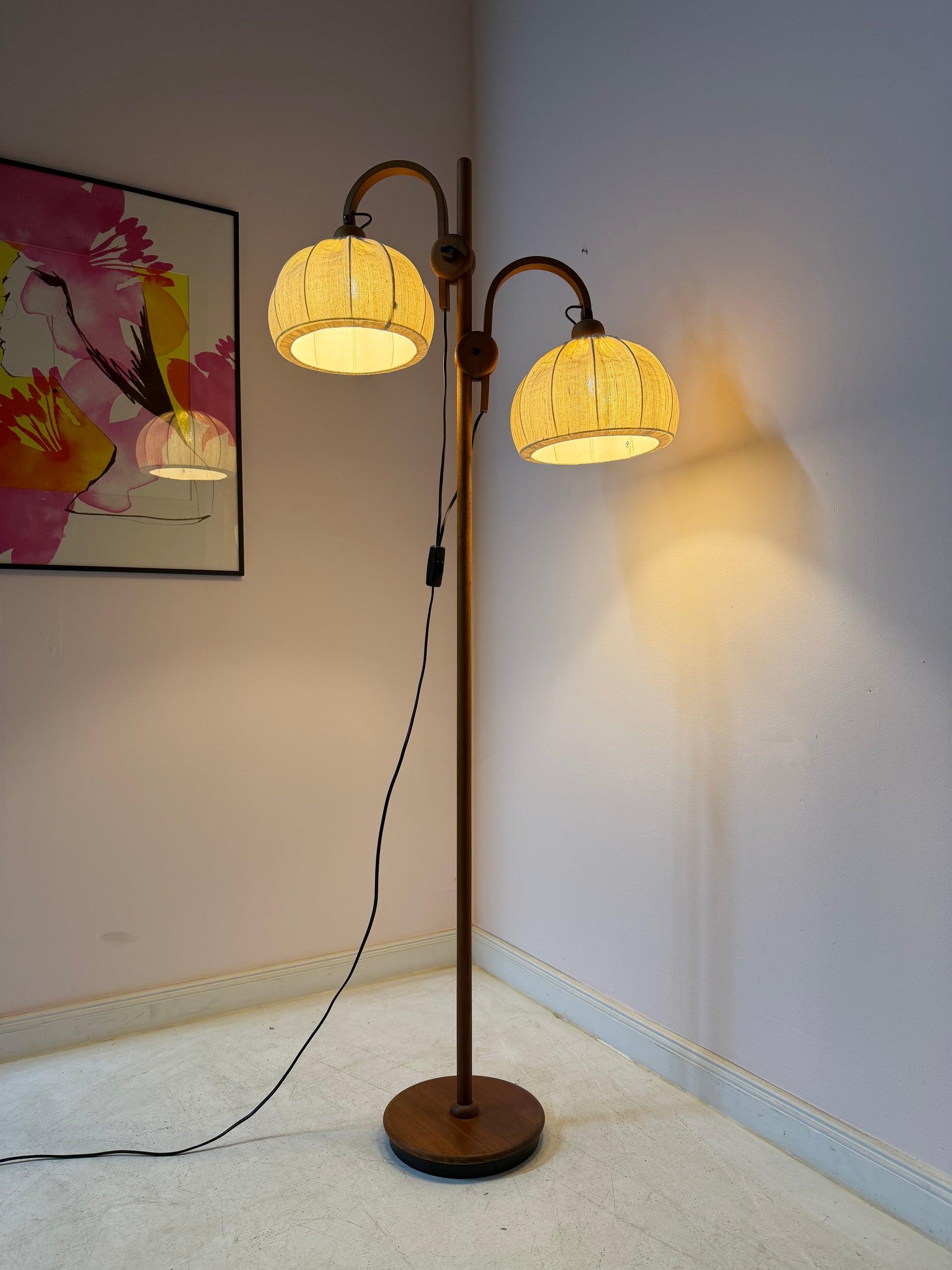 Stehlampe Maiglöckchen von Domus Teak und Rohseide