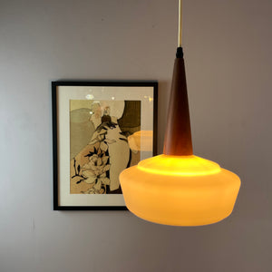 Hängelampe Opalglas Teak