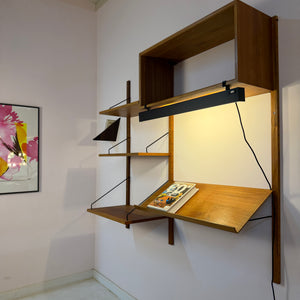 Wandregal Royal System Teak mit Lampe von Poul Cadovius