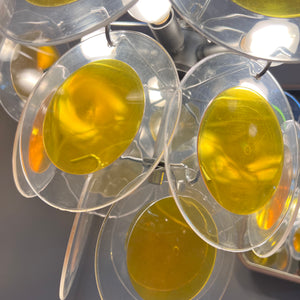 Kronleuchter gelb silber mit Plexiglas-Scheiben