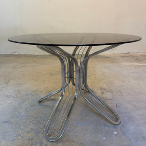 Runder Esstisch Chrom Rauchglas von Gastone Rinaldi für Rima