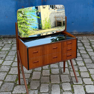 Schminktisch mit gemusterter Glasplatte Teak